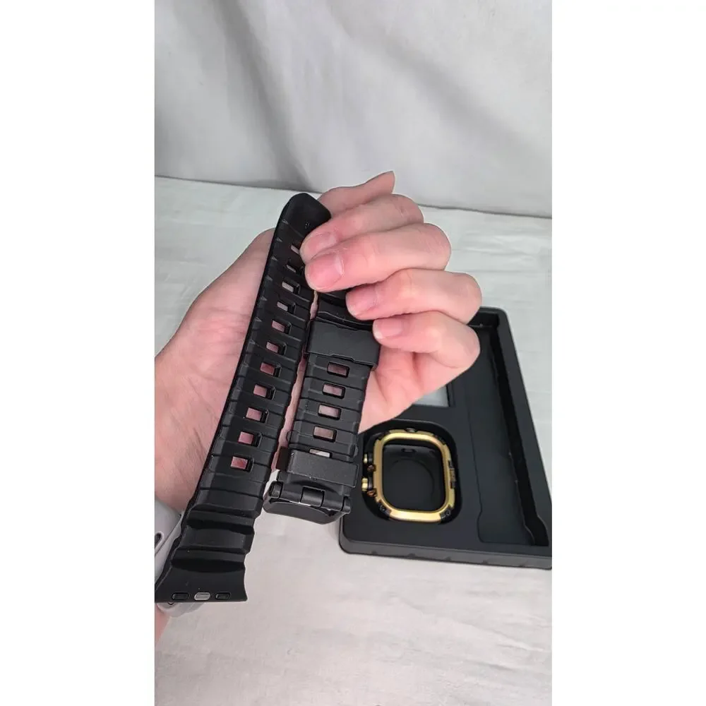 Black 49mm Rugged Case Band Kit for Apple Watch Ultra 3 2 1 Gold No Watch